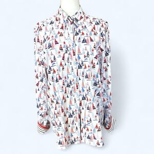 Foxcroft‎ SZ 18 shaped White, Red and Blue sailboat Casual Button Down Shirt
